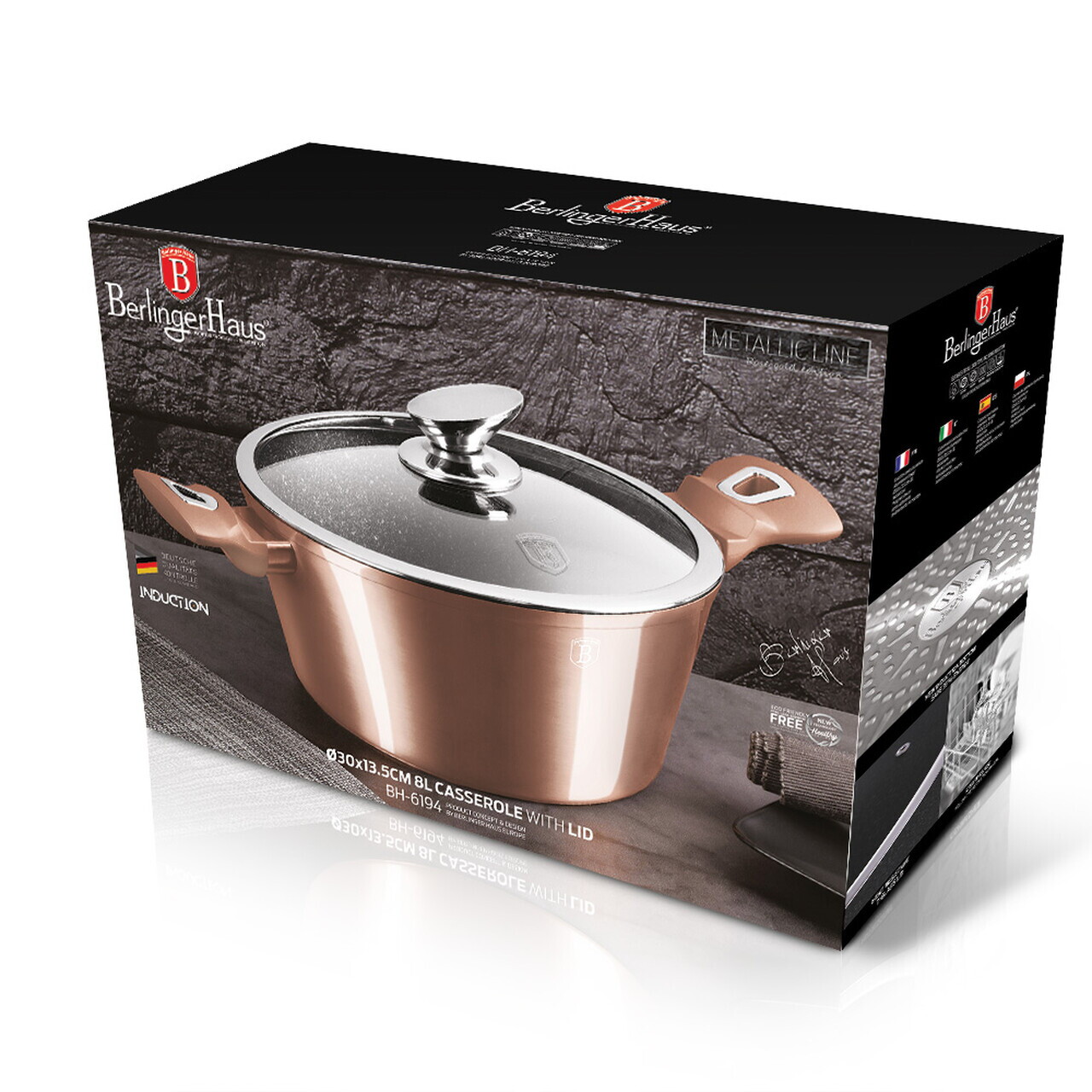 Oala cu capac Berlinger Haus, Rose Gold, 30 cm, 8 L, aluminiu forjat, roz - imagine 9