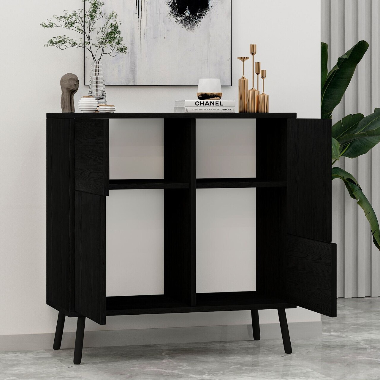 Dulap multifunctional, Hanah Home, Darien, 76.5x79.5x35 cm, PAL, Black Wood — imaginea 4