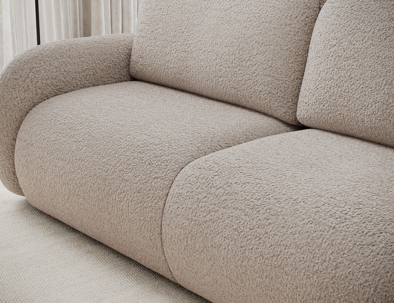 Canapea extensibila 3 locuri ELTAP, Avuela, 250x105x94 cm, lemn/tesatura boucle, bej — imaginea 8