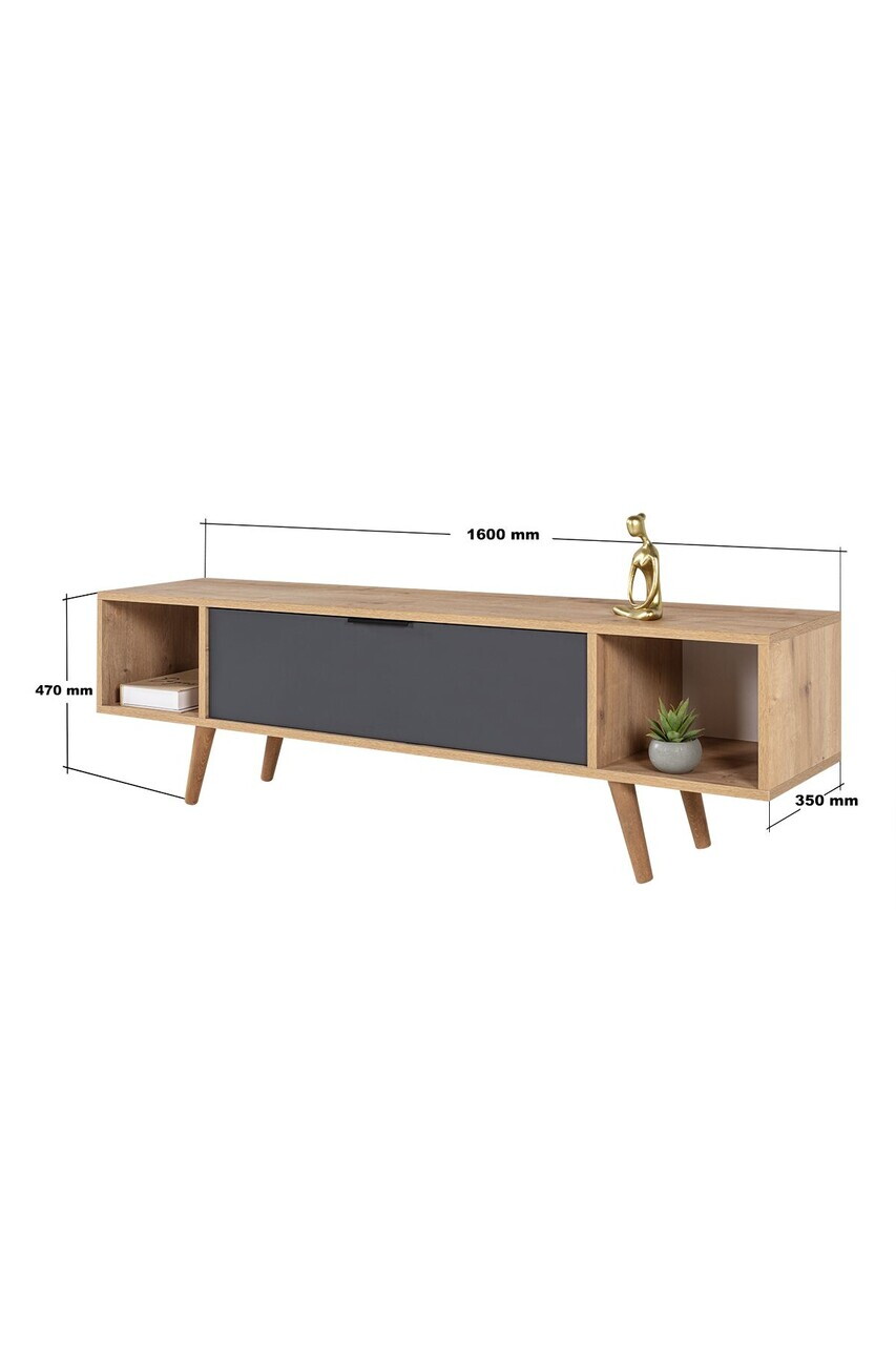 Comoda TV, Hanah Home, Mesir 3624, 160x47x35 cm, PAL, Stejar safir / Antracit — imaginea 7