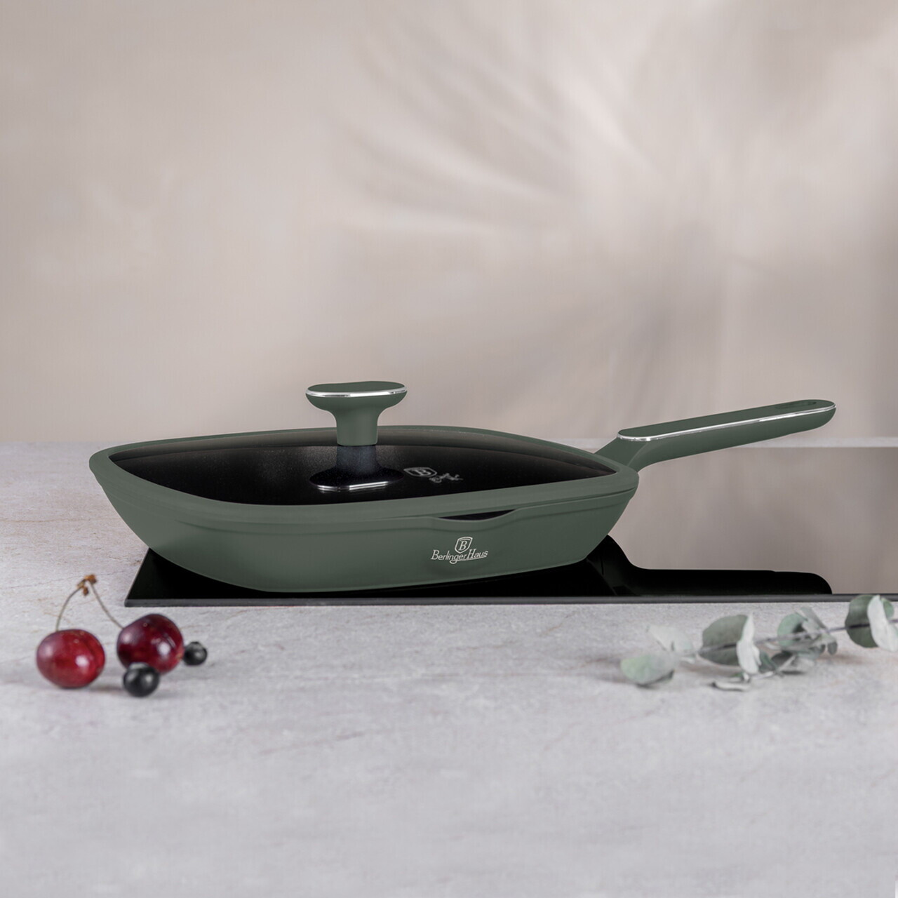 Tigaie grill cu capac Berlinger Haus, Matte Green, 28 cm, 2.1 L, aluminiu forjat, verde mat - imagine 2