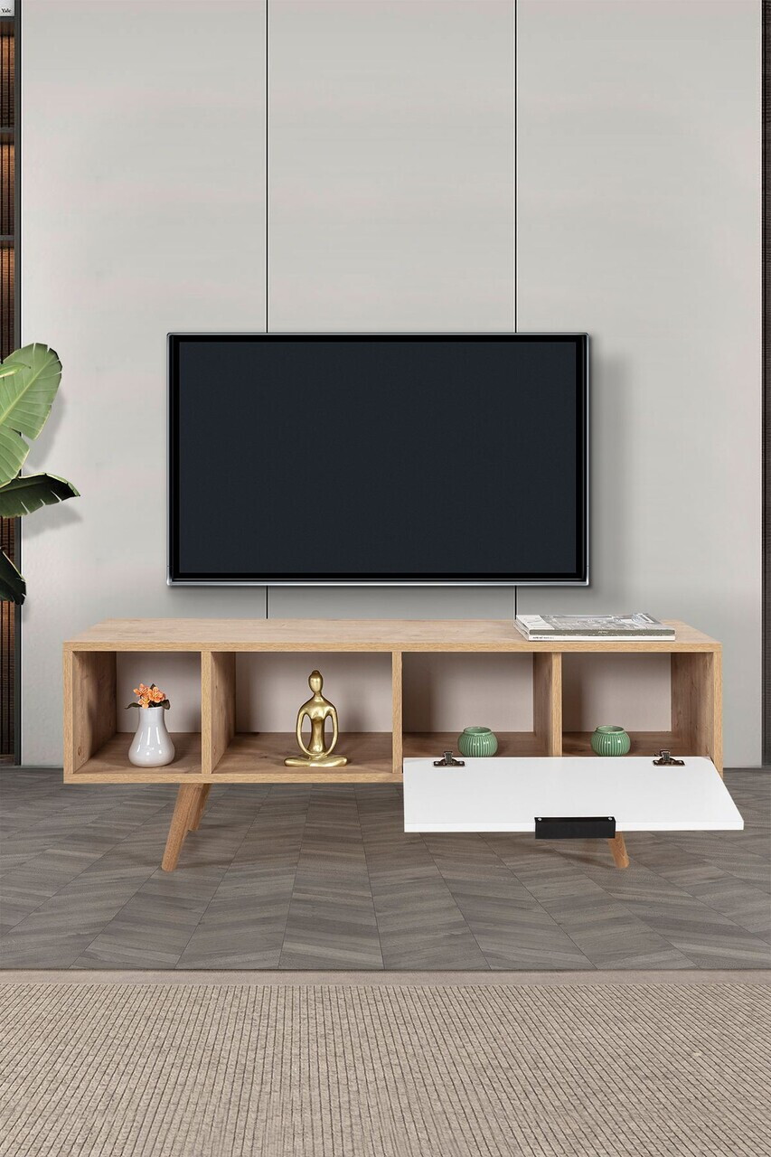 Comoda TV, Hanah Home, Venüs 3340, 130x46x35 cm, PAL, Stejar Safir / Alb — imaginea 2