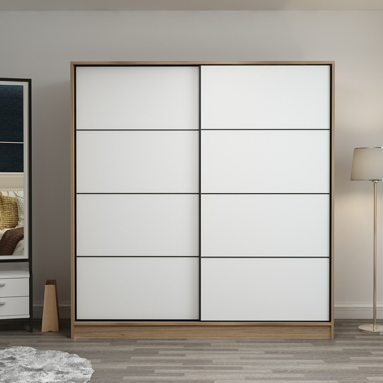Dulap pentru haine, Minerva, Kale, 180x190x52 cm, PAL, Alb / Dore - 1 | YEO