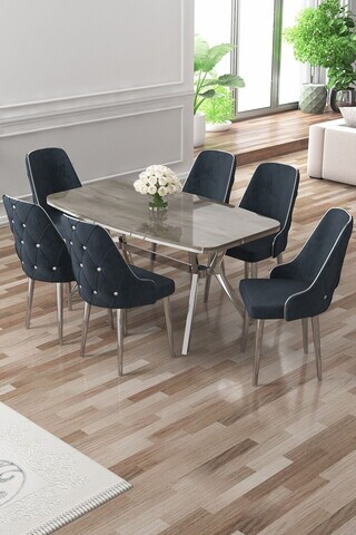 Set masa si scaune (7 piese), Hanah Home, Asel, Antracit / Crom