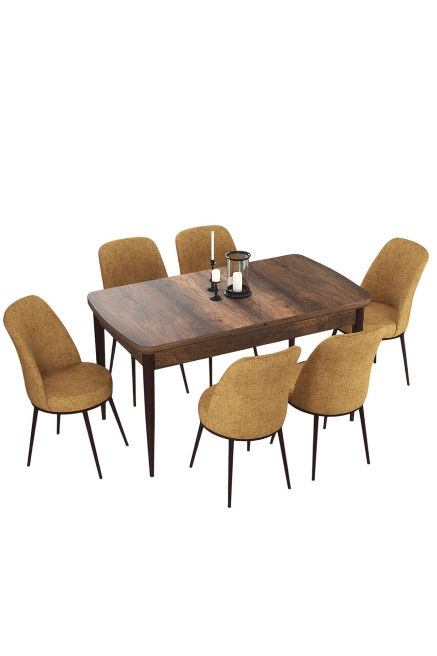Set masa extensibila si scaune (7 piese), Hanah Home, Via, Model baroc din lemn / Cappuccino — imaginea 2