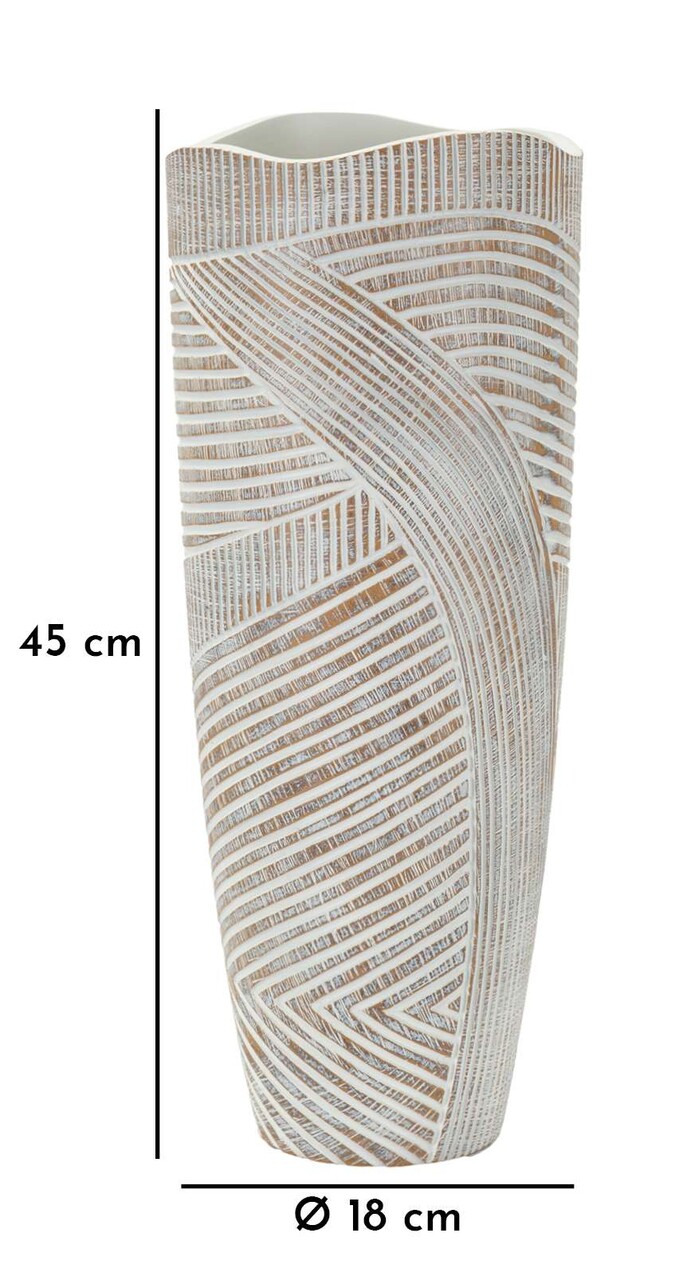 Vaza decorativa Wood Effect, Mauro Ferretti, 18x18x45 cm, polirasina, alb antic - 1 | YEO