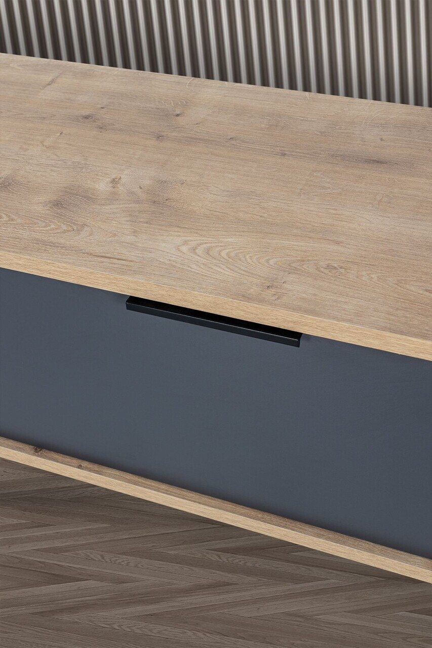 Comoda TV, Hanah Home, Mesir 3324, 130x47x35 cm, PAL, Stejar safir / Antracit — imaginea 6