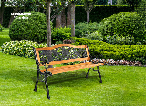 Banca pentru gradina Heinner, 125x51x76 cm, otel/PVC/lemn, natur/negru