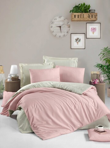 Lenjerie de pat dubla King (FR), Powder – Beige, Victoria, Bumbac Satinat mezoni.ro