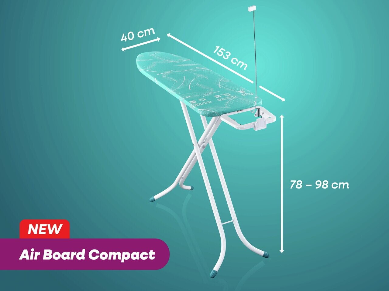 Masa de calcat, Leifheit, Air Board Compact M, 120x38 cm, turcoaz/alb — imaginea 8