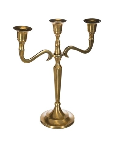 Sfesnic decorativ cu 3 brate, 22.5 x 27 cm, metal, auriu