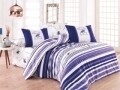 Lenjerie de pat pentru o persoana, Lilac Stripes, Beverly Hills Polo Club, 3 piese, 160 x 240 cm, 100% bumbac ranforce, alb/mov