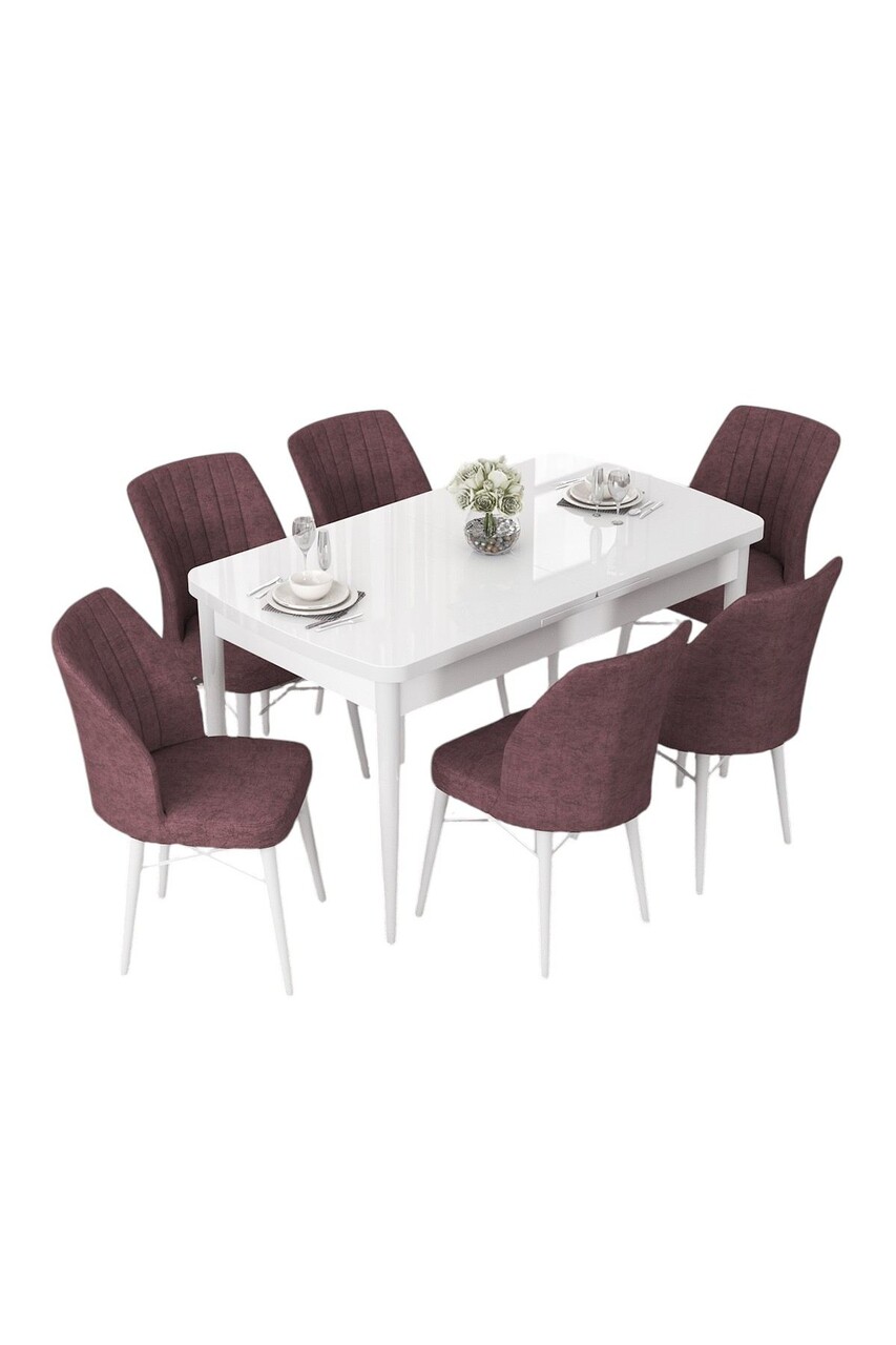 Set masa extensibila si scaune, Hanah Home, Nef, Alb / Roz Păduros - view 2