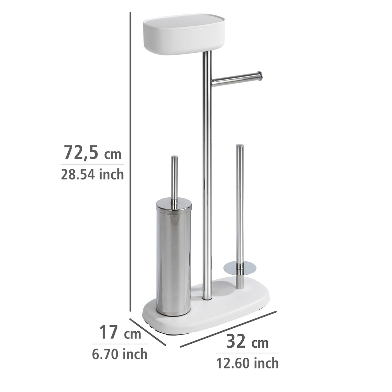 Suport pentru hartie igienica si perie de toaleta + spatiu depozitare accesorii, Wenko, Rivazza, 32 x 17 x 72.5 cm, inox - 1 | YEO
