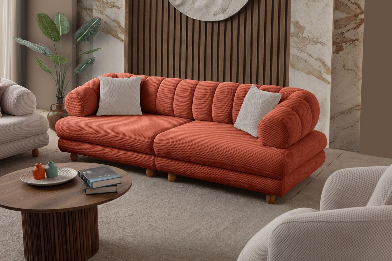 Canapea 3 locuri, Atelier del Sofa, 752EST1163, Lemn de carpen/PAL melaminat, Caramiziu