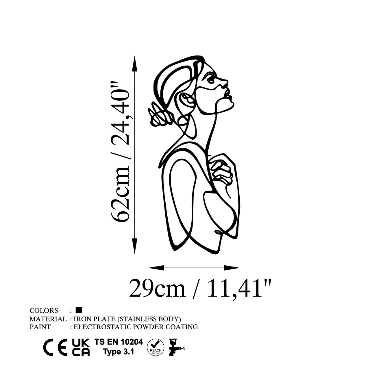 Decoratiune de perete, Portrait v2, Dimensiuni: 70 x 32 cm, Negru - view 6