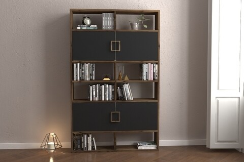 Biblioteca RF.004.004.141, Gauge Concept, 93x22x150 cm, PAL, maro inchis/negru Mobilier si saltele