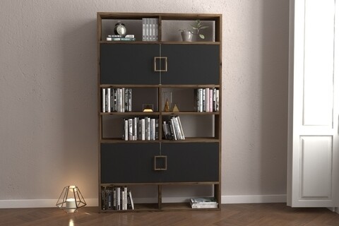 Poza Biblioteca RF.004.004.141, Gauge Concept, 93x22x150 cm, PAL, maro inchis/negru