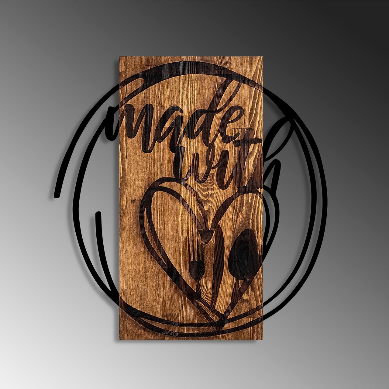 Decoratiune de perete, Made With Love, Dimensiune: 55 x 57 cm, Nuc / Negru - view 4