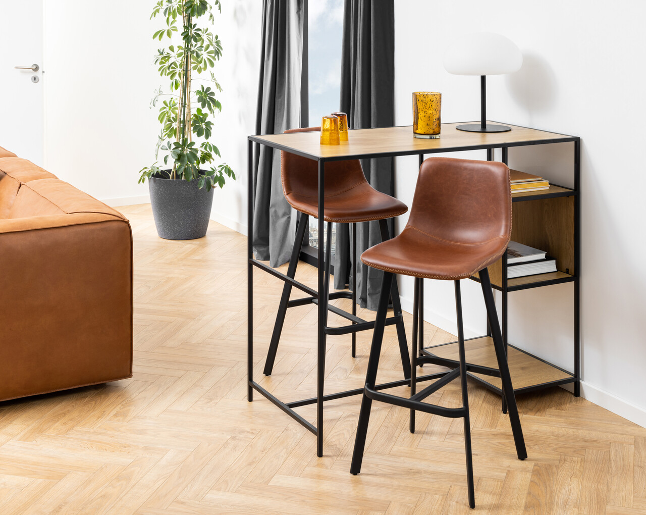 Scaun de bar Oregon, Actona, 46.5x50x103 cm, piele ecologica/otel, brandy vintage - view 6