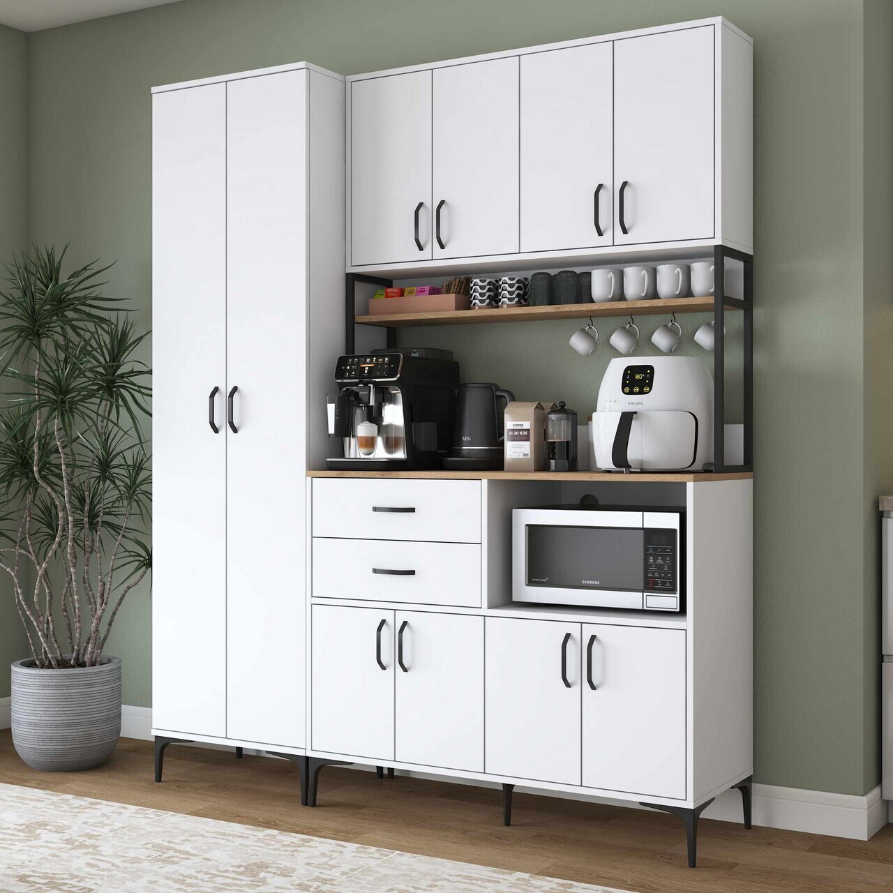Dulap multifunctional, Hanah Home, JE261, 180x218.6x45 cm, Alb/Maro