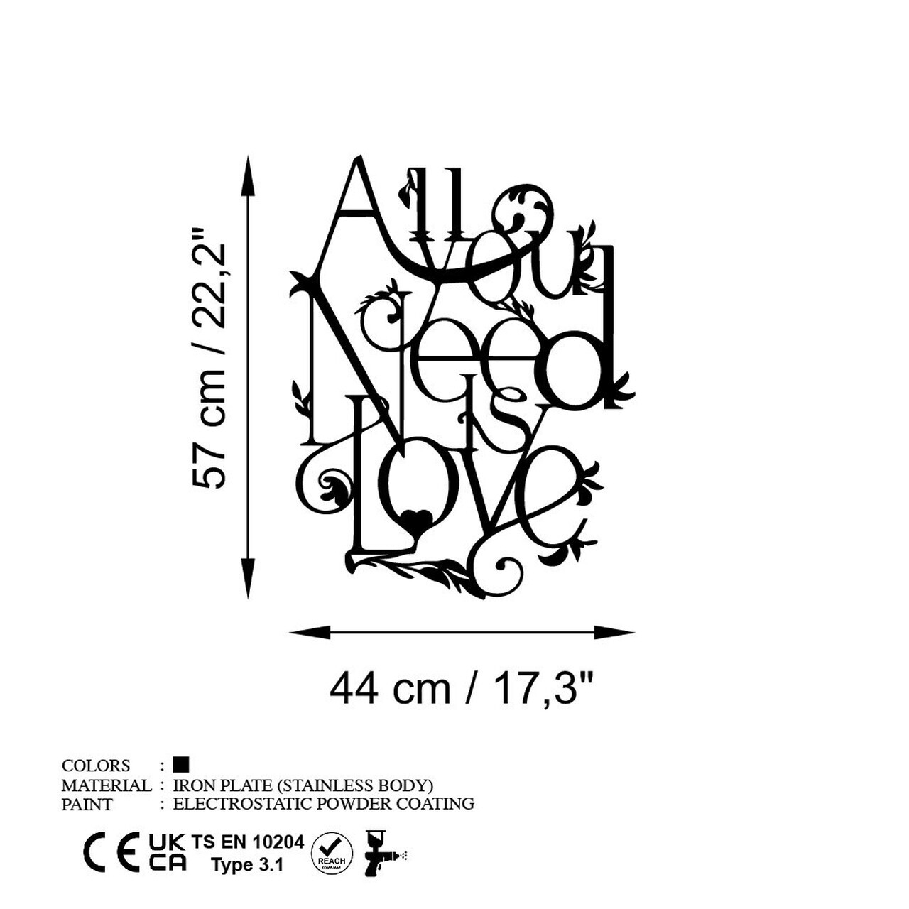 Decoratiune de perete, All You Need is Love, Dimensiuni: 44 x 57 cm , Negru — imaginea 6