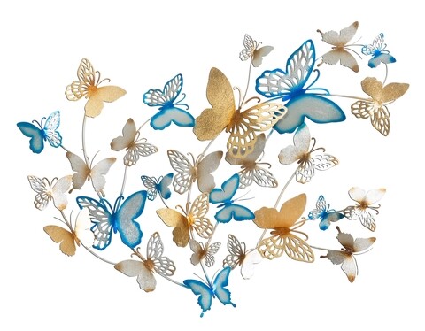 Decoratiune de perete Butterflies Light Blue, Mauro Ferretti, 132×95.5 cm, fier, multicolor
