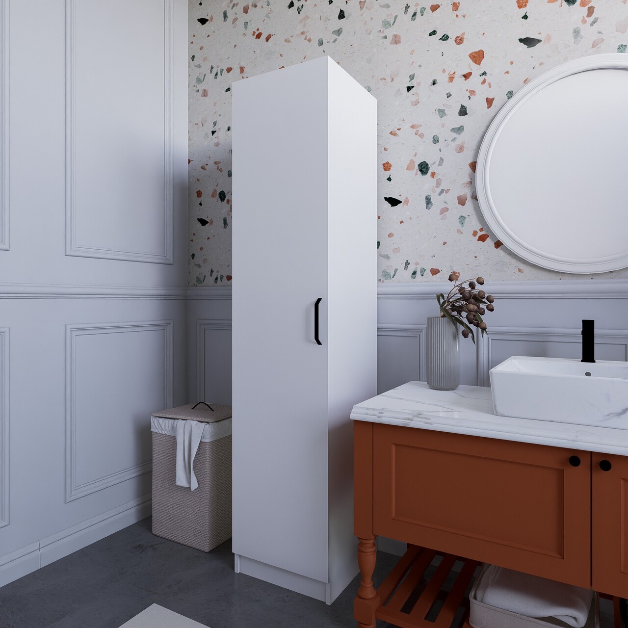 Dulap pentru haine, Miwood, Yaman 1 Door, 40x182x47 cm, PAL, Alb - 2 | YEO