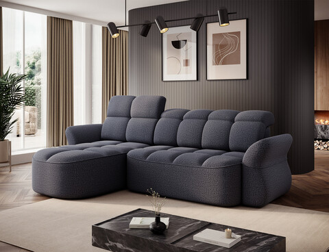 Coltar extensibil stanga 3 locuri ELTAP, Beneth, 301x185x115 cm, lemn/poliester, albastru