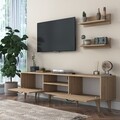 Comoda TV cu 2 rafturi, Wren, M48 - 1044, pal melaminat, nuc
