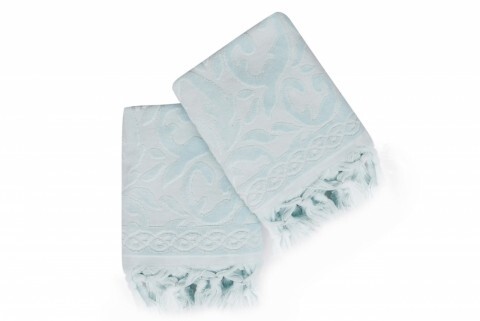 Set 2 prosoape de maini 50×90 cm, 100% bumbac, Saheser, Bağlamalı Firuze Blue mezoni.ro