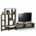 Comoda TV cu biblioteca, Wooden Art, Parea White Walnut, 205.4x125.3x31.5 cm