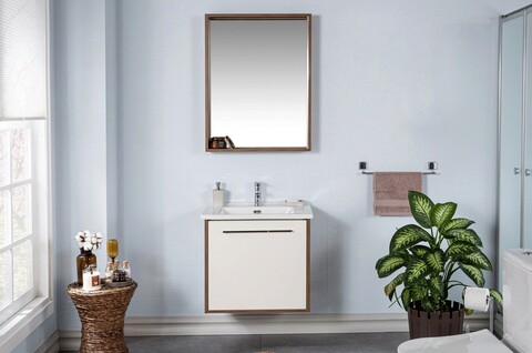 Set mobilier de baie (3 piese), Jussara, Sahra 65, Crem/Maro