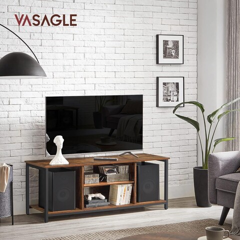 Comoda TV Industrial, Vasagle, 120x40x50 cm, PAL/otel, maro rustic/negru