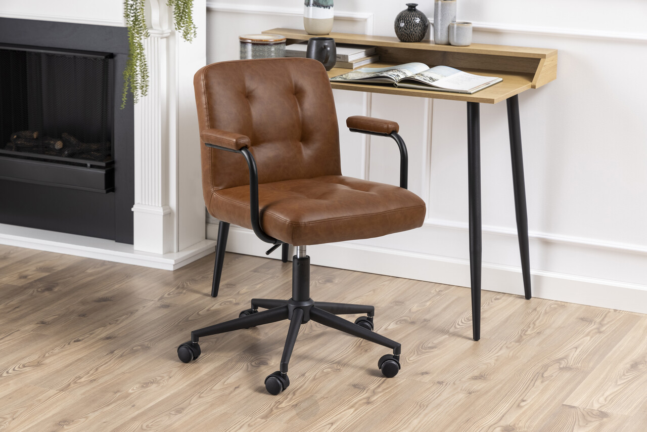 Scaun de birou Cosmo, Actona, 56x59x88.5 cm, rotativ, piele ecologica/otel, brandy - view 5