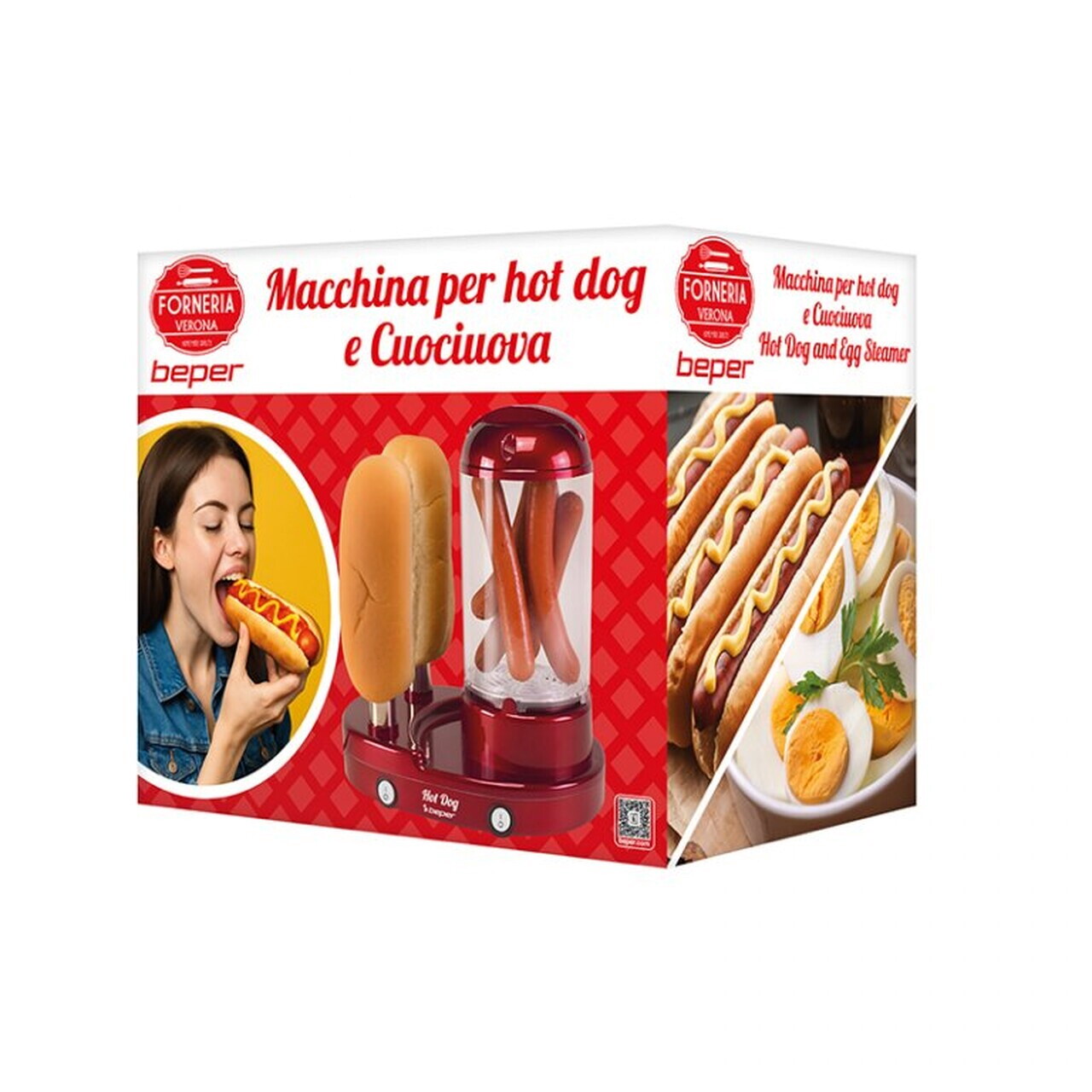 Aparat de preparat hot dog si fierbator oua, 3 in 1, Beper, 440W, rosu - view 7