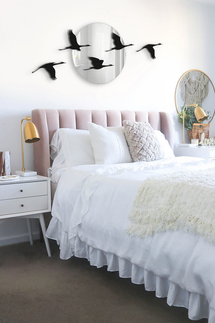 Set de accesorii decorative de perete din metal, DK-FLY-BR104, Diametru oglindă: 50 cm, Negru — imaginea 5