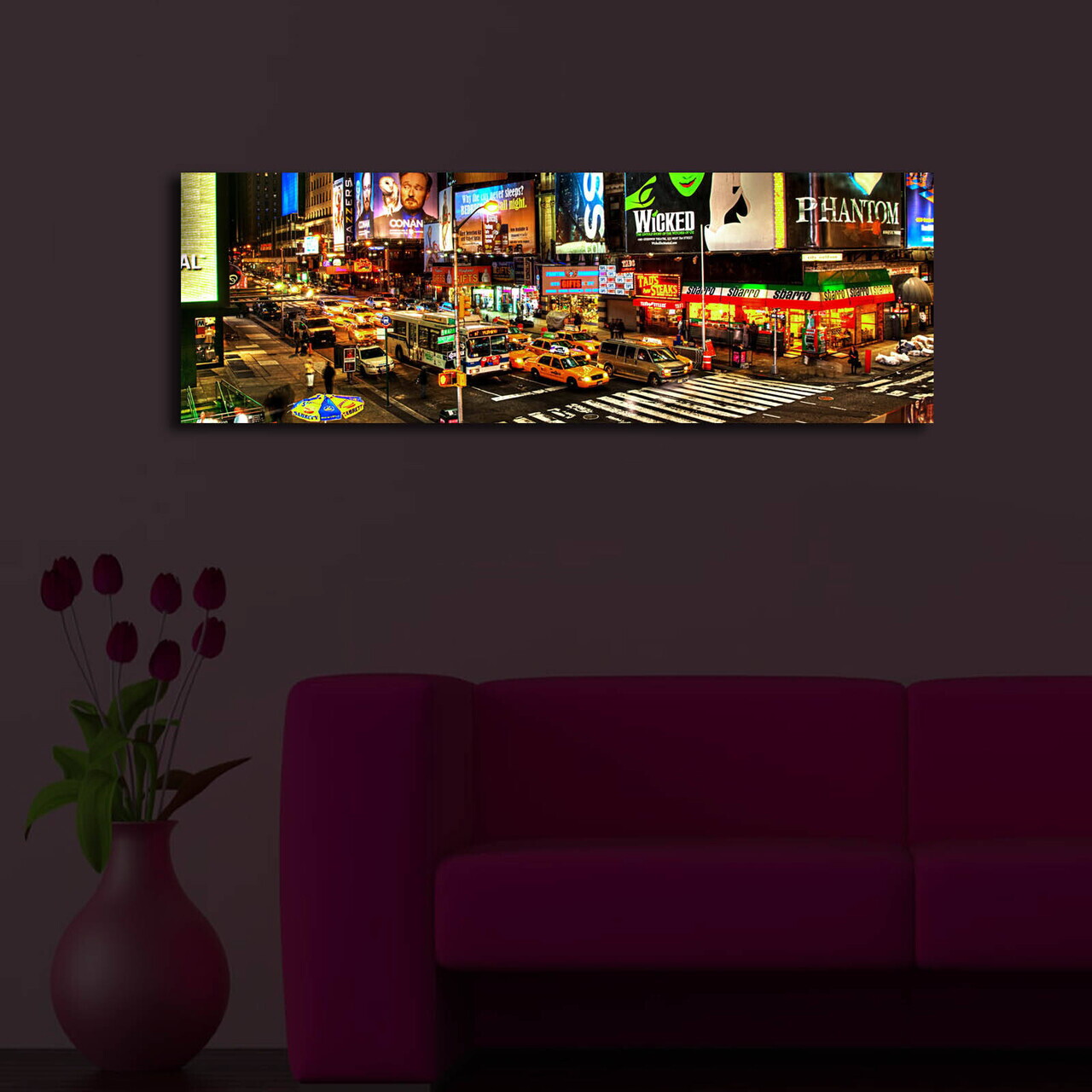 Tablou decorativ cu lumina LED, 3090İACT-36, PÂNZĂ DIN PIELE ÎNTOARSĂ, 30 x 90 cm, Multicolor