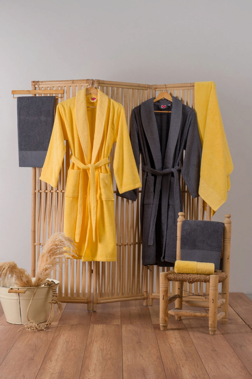 Set de baie Family, Cotton Box, Camilla, Bumbac, Galben / Antracit - 1 | YEO