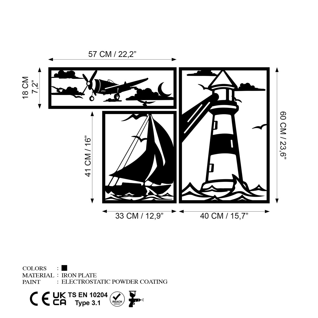 Decoratiune de perete, Lighthouse Trio B, Grosime: 1,5 mm, Negru — imaginea 6