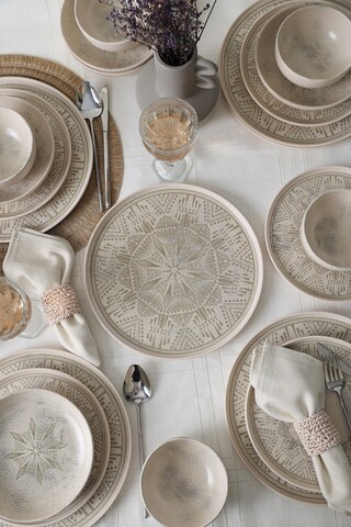 Set de cină din ceramică (24 bucăți), L'essentiel Maison, 275KRM2336, Antibacterian, Crem