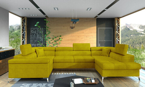 Coltar extensibil dreapta 6 locuri ELTAP, Th-02, Thiago, 342x208x88 cm, lemn/poliester, galben