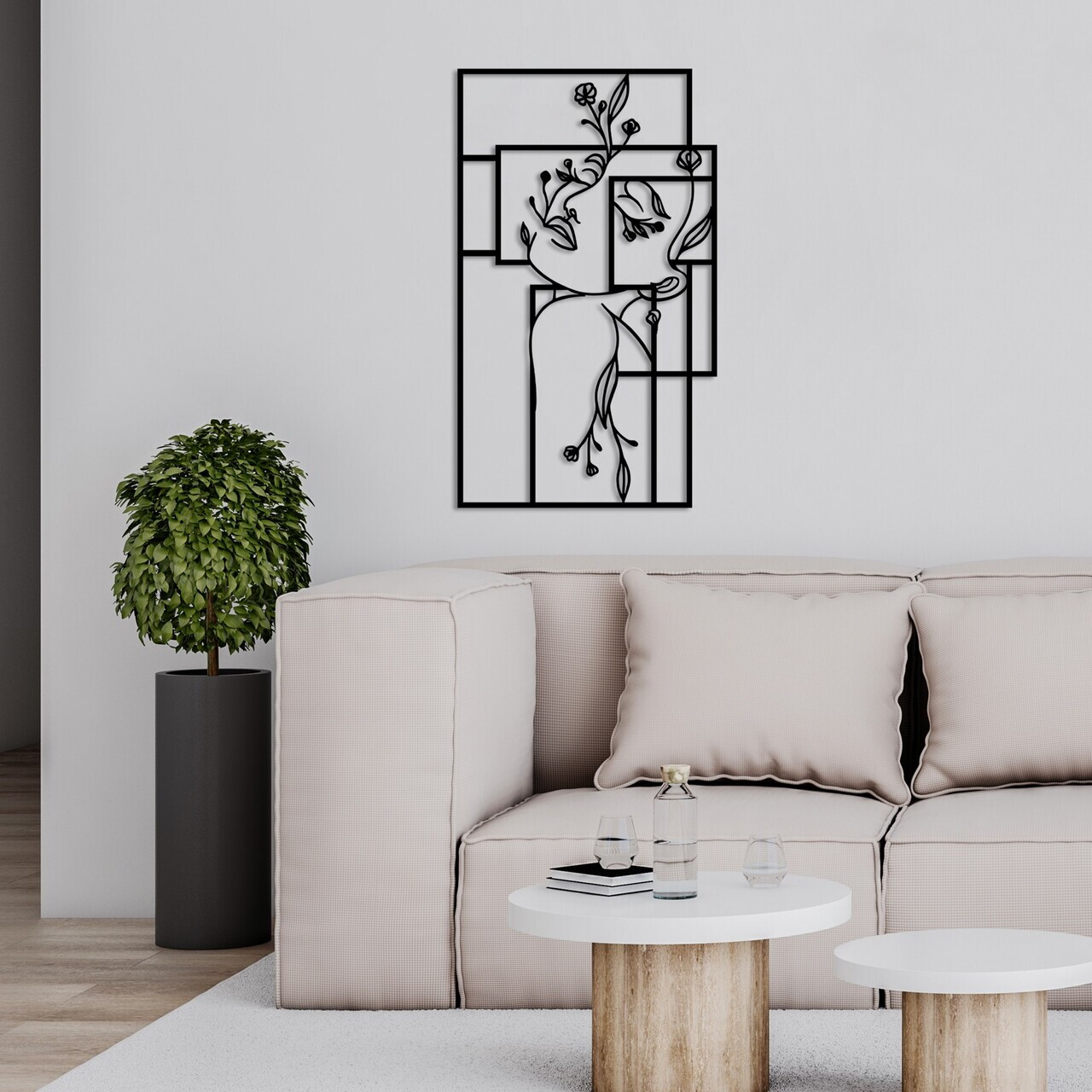 Decoratiune de perete, Flower Woman 1, Dimensiune: 70 x 70 cm, Negru — imaginea 2