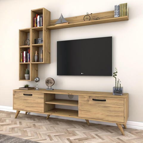 Mobilier pentru living M16 – 405, Rani, 4 piese, 180x35x48.6 cm, maro 180x35x48.6