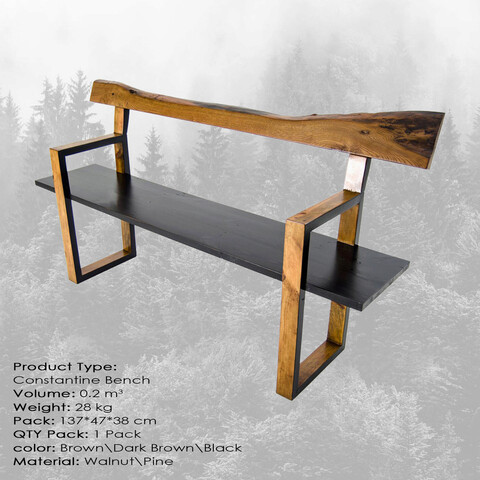 Bancă, Massive Design, Constantine Small, 135x45x36 cm, Maro / Maro închis / Negru