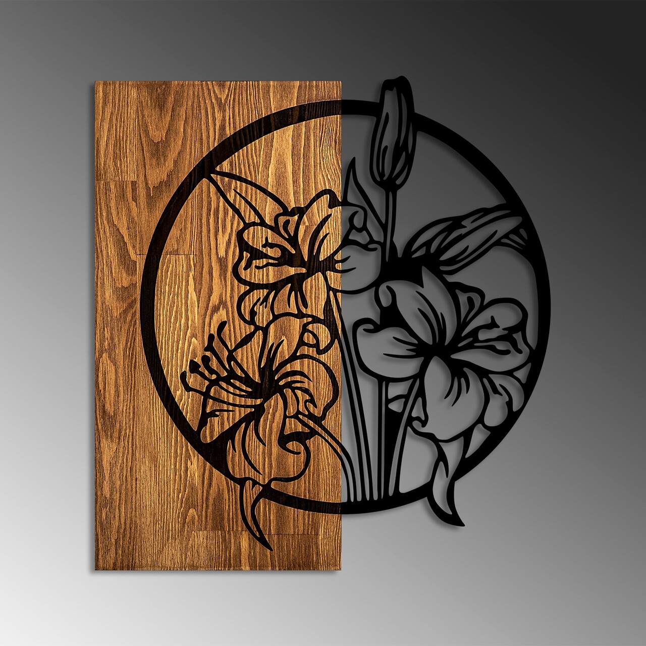 Decoratiune de perete, Flowers, Dimensiuni: 53 x 57 cm, Nuc / Negru - view 4
