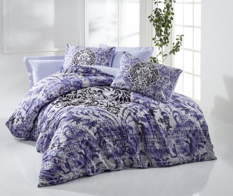 Lenjerie de pat dubla, 3 piese, The Club Cotton, Dama, bumbac ranforce, 145 TC, multicolor
