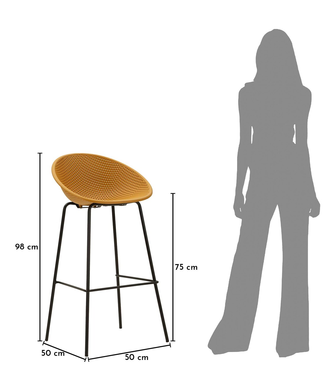 Set 2 scaune de bar, Mauro Ferretti, Ibiza, 50x50x98 cm, utilizare interior / exterior,  plastic/metal, mustar/negru - view 3