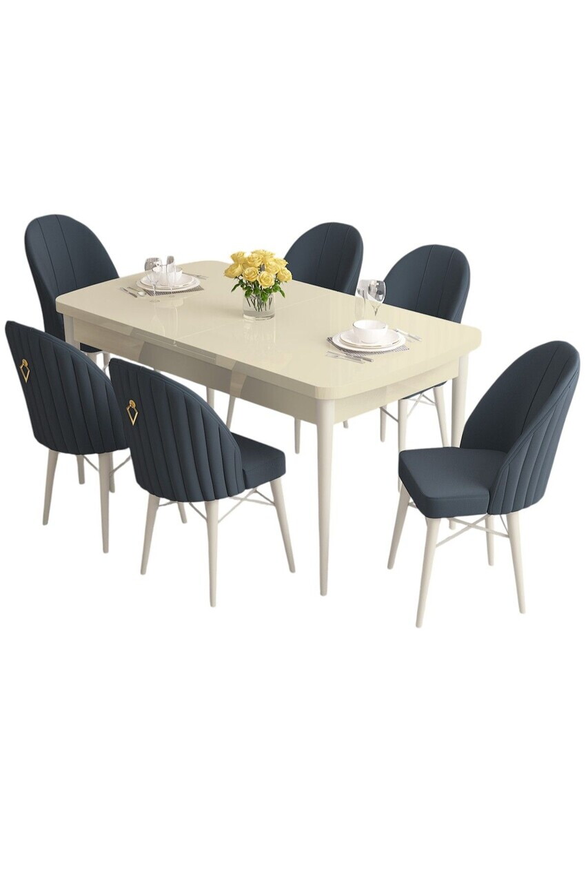 Set masa extensibila si scaune (7 piese), Hanah Home, Roz, Crem / Alb / Antracit — imaginea 2