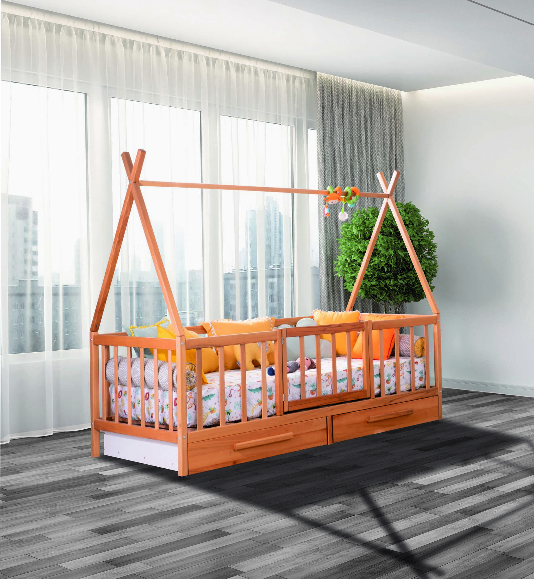 House Bed, Hanah Home, Woody, 180x199x93 cm, PAL, Natural